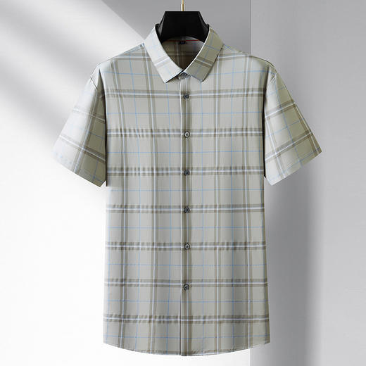 【无痕高弹】【DM】大依优型大码无痕高弹力格子短袖衬衫半袖衬衣男加肥特大码夏季薄款肥佬免烫上衣胖子 商品图1