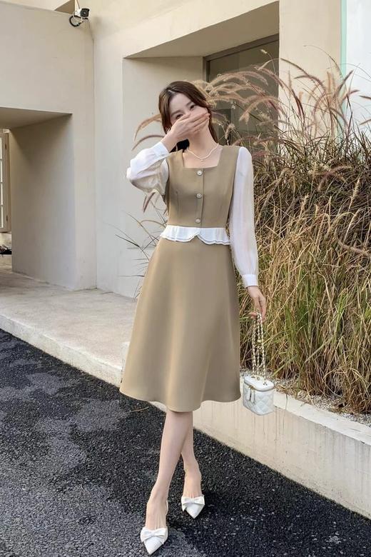 L.Fleuri 拼接式温柔卡其连衣裙 17691 商品图2
