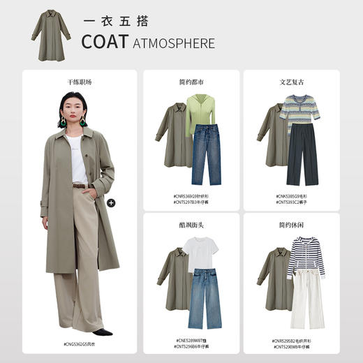 【商场同款】CNG5362 “悠然风衣”  苔藓绿色低调自然 显瘦中长风衣 商品图5
