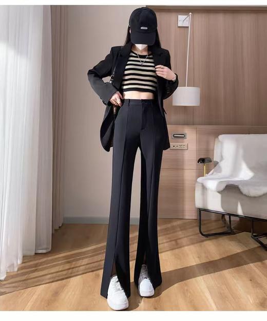 【春上新】憬J ·女神裤黑色开叉微喇叭裤16198-喜出 商品图12