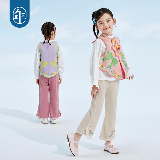 年衣童装女童裤子秋冬新款儿童灯芯绒宽松长裤女孩甜美喇叭裤桃花慕斯长裤 商品图3