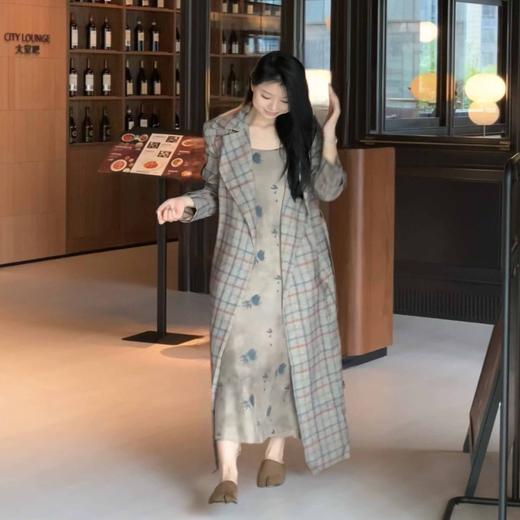 顺丰包邮洛诗琳35155复古英伦风长款慵懒格纹风衣女6044 商品图0