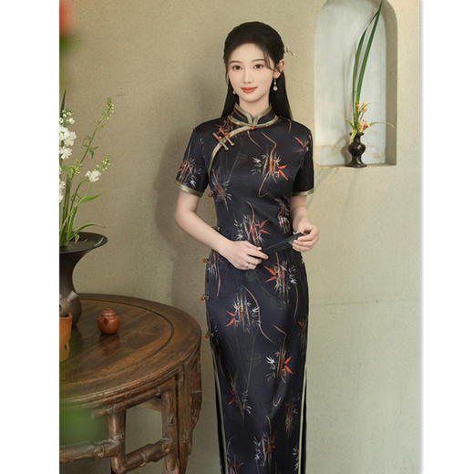 GX老上海复古中国风仿醋酸长款单层旗袍2025春夏新款旗袍 商品图0