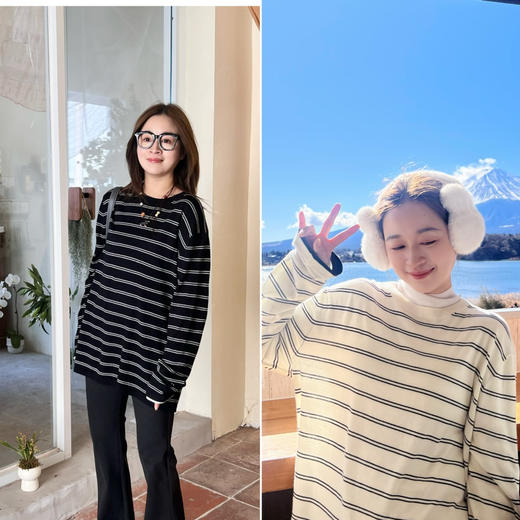 2502403   羊毛真丝 条纹长袖T 商品图0