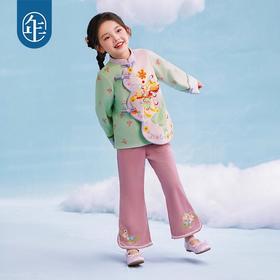 年衣童装女童裤子秋冬新款儿童灯芯绒宽松长裤女孩甜美喇叭裤桃花慕斯长裤