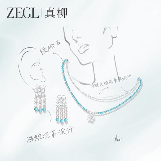 ZEGL真柳设计师款只此青绿系列绿松石叠搭项链女2025新款春夏配饰 商品图3
