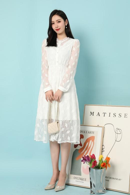 Le Malene 白色蕾丝优雅连衣裙 15641 商品图2