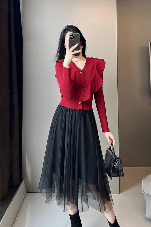 amadella 红色V领不对称设计针织开衫外套 17503 商品图2