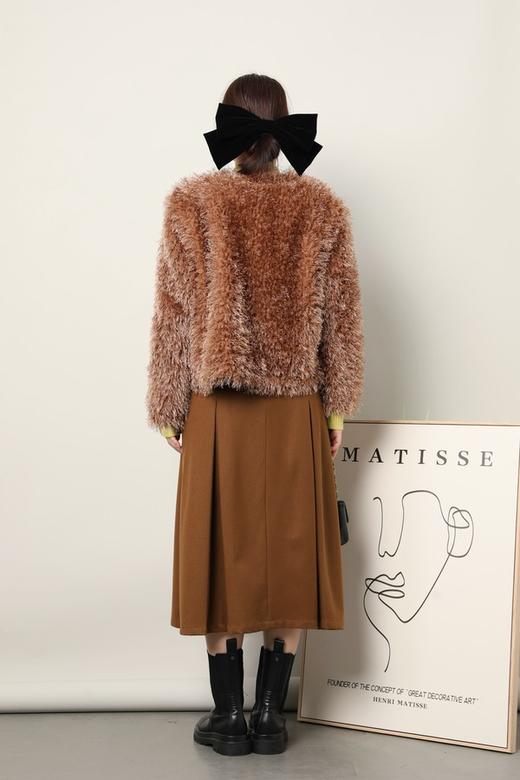 L.Fleuri 个性时髦款咖色毛绒无领外套 17698 商品图3