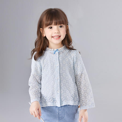 笛莎Deesha 童装女童外套2025夏新款女童蓝色小花萌趣长袖开衫 商品图1