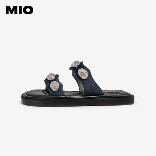 MIO米奥外穿拖鞋女时尚一字拖复古水钻平跟度假凉鞋M253131244 商品图1
