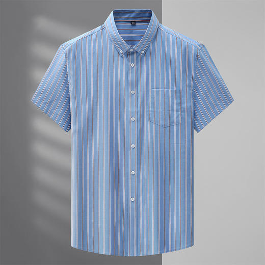 【100%棉】【DM】大依优型大码短袖衬衫加肥加大码半袖条纹全棉衬衫宽松衬衣夏季薄款男士 商品图1