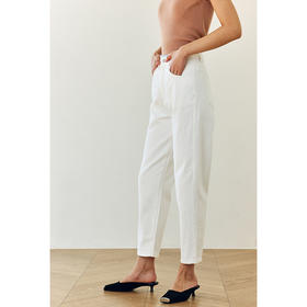 撞色锁边腰老爹牛仔裤