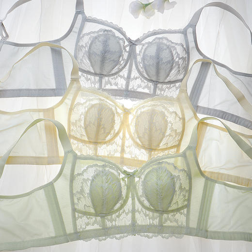 【298选3】D2-【B-E杯】【大胸显小 7A抑菌】轻薄透气蕾丝内衣女收副乳调整型薄款文胸  花藤月影 商品图8