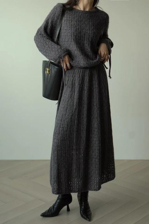 HAYES 深灰色镂空针织衫半裙套装 17755 商品图0