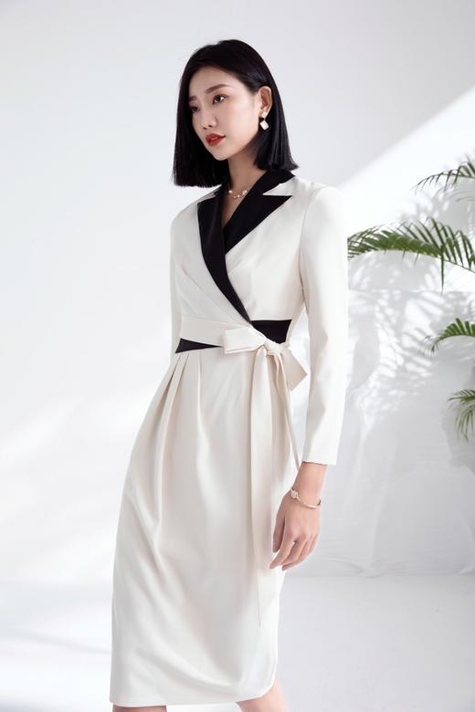 Le Malene 黑白拼接西装领系带连衣裙 15784 商品图0