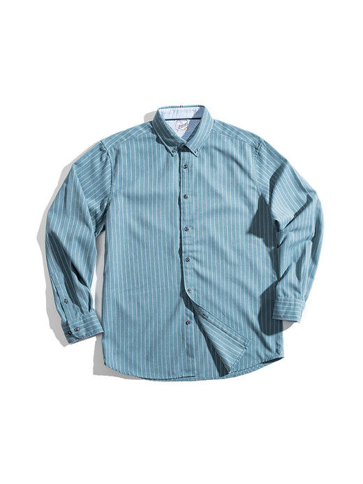 【磨毛双股细条纹】蓝色竖条纹长袖衬衫 商品图4