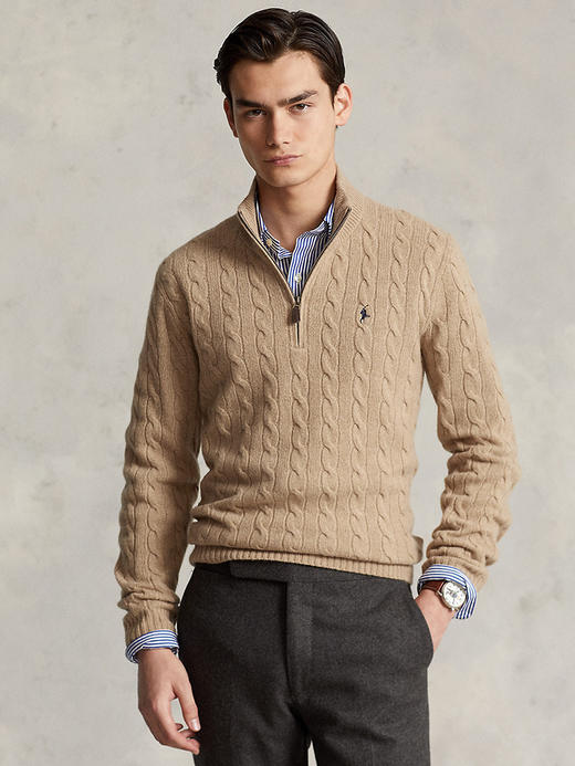 单品包邮现货 THS-无 RL马球 男士 源厂尖尾PRL Cable Knit羊毛羊绒绞花半拉链针织 2色 AM1139 商品图5