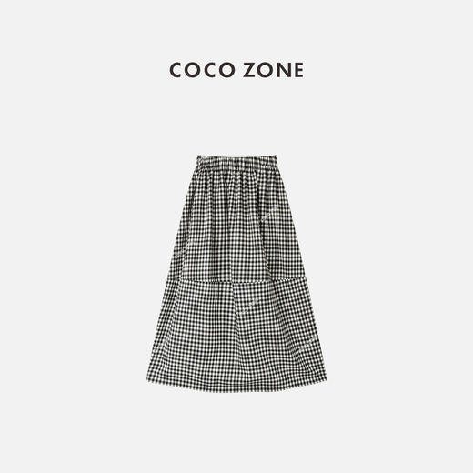 COCO ZONE 设计感格纹时尚半身裙松紧腰中长裙CC1D2372 商品图1