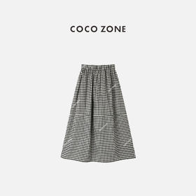 COCO ZONE 设计感格纹时尚半身裙松紧腰中长裙CC1D2372
