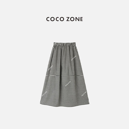 COCO ZONE 设计感格纹时尚半身裙松紧腰中长裙CC1D2372 商品图0