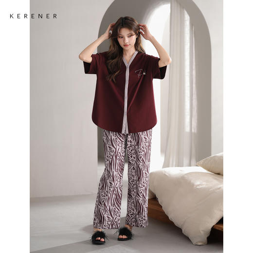 可人儿小众设计师新款奥力绵女士睡衣春夏短袖可外出家居服套装 商品图2