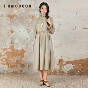 Famecoco女装连衣裙高腰长裙花瓣袖花边领女FAB6FA012