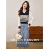 【专属特价】熙世界2025春新款假两件长袖拼接条纹针织衫女设计感套头V领上衣 商品缩略图1