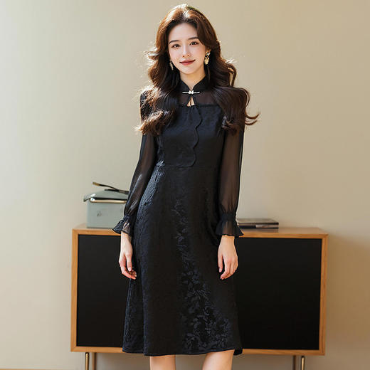 奢姿2025年春季新款大码女装气质优雅立领连衣裙遮肚藏肉裙子9951857172 商品图4