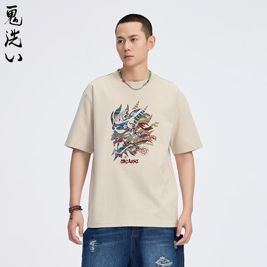 ONIARAI/鬼洗25春夏新品经典日系感温变色刺绣宽松短T男 B840275 商品图2