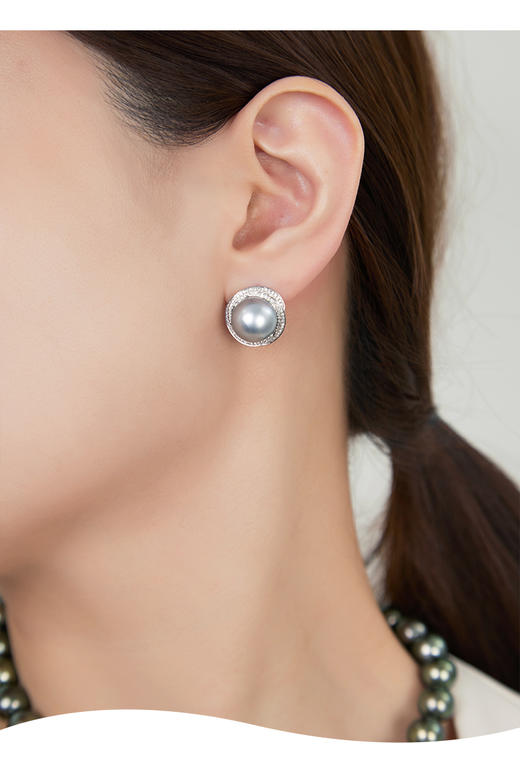 【挚友限定】 18k金大溪地铂金灰珍珠钻石耳夹  环耀 商品图2