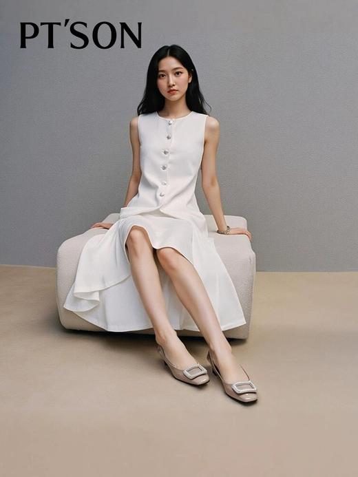 PT'SON百田森 水钻约会高跟鞋女2025新款真皮法式单鞋白色高跟鞋 商品图1