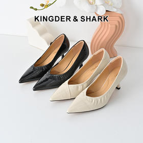 经典鲨2025年春季新品纯色优雅尖头浅口中细跟通勤高跟鞋女KW333-517021