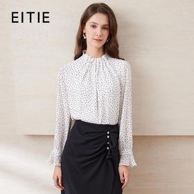 EITIE爱特爱2025春季新款舒适波点印花显瘦木耳领小上衣A2513503