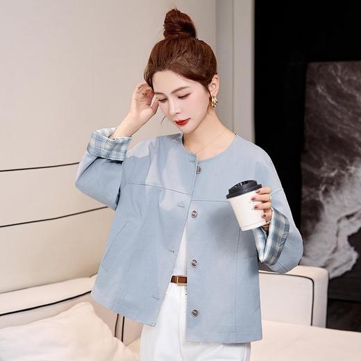 新中式国风复古格纹，拼接翻折袖口短外套HR-ASLZ7585 商品图2