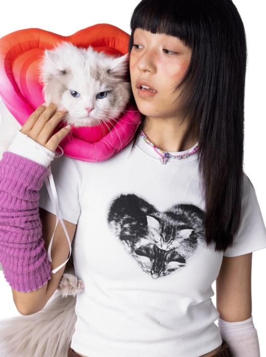 CryingCenter 爱心猫猫修身短袖tee 哭喊中心 商品图0