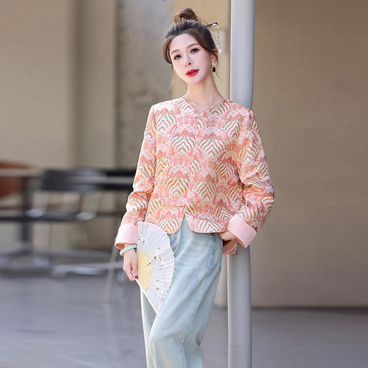 HR YWY8990新中式国风提花外套复古盘扣唐装气质减龄上衣 商品图0