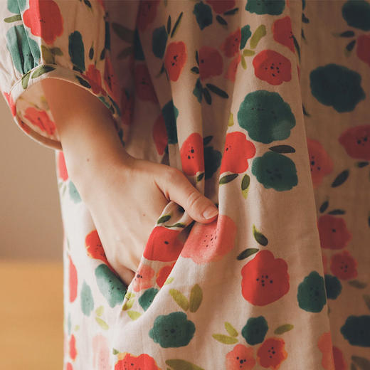 【全棉双层纱】2025新款文艺风春夏女士纯棉纱布睡裙 圆领系带七分袖睡衣大码长裙 商品图2