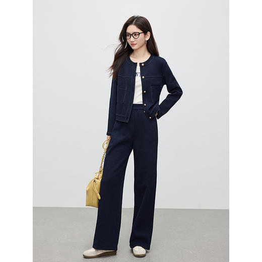 【年货节】熙世界休闲气质仿牛仔套装女2025春新款高级感短外套阔腿裤两件套 商品图3