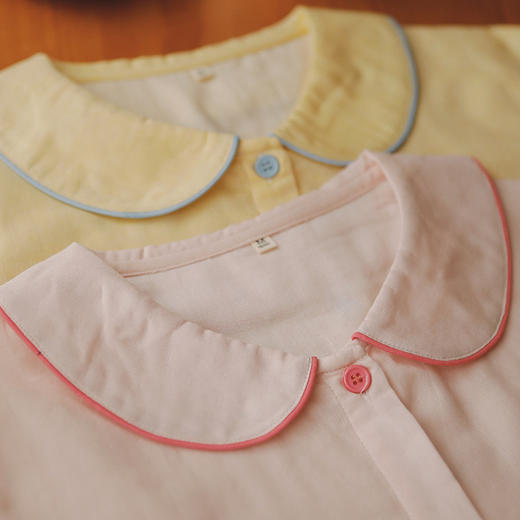 【全棉双层纱】日系甜美睡衣少女款春秋季娃娃领纯棉纱布家居服套装纯色睡衣 商品图2