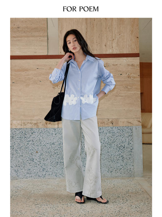 ForPoem 现货 25/SS原创设计贴布花朵宽松棉质衬衫 商品图1