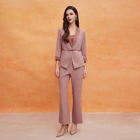 QE100斯尔丽25春新款白领OL手工盘扣西装搭配直腿西裤含吊带套装三件套