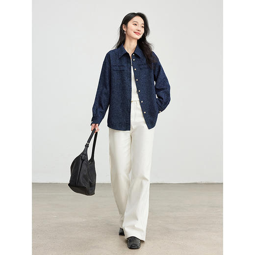 【年货节】熙世界藏青色小香风衬衫外套女2025春新款宽松设计感流苏长袖衬衣 商品图3