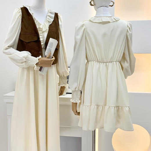 西遇荷叶边v领连衣裙套装女新款叠穿马甲背心两件套SS150116/SS150117/SS150118 商品图4