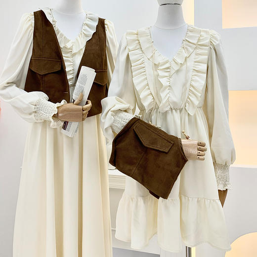 西遇荷叶边v领连衣裙套装女新款叠穿马甲背心两件套SS150116/SS150117/SS150118 商品图2