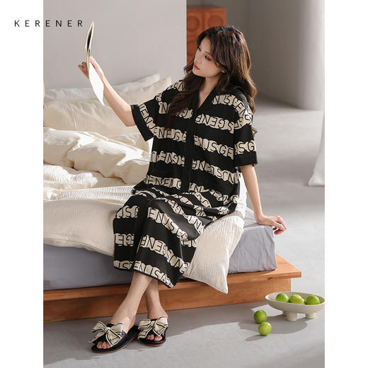 可人儿小众设计师奥力绵女士睡衣夏季短袖少女睡裙可外穿家居服 商品图3