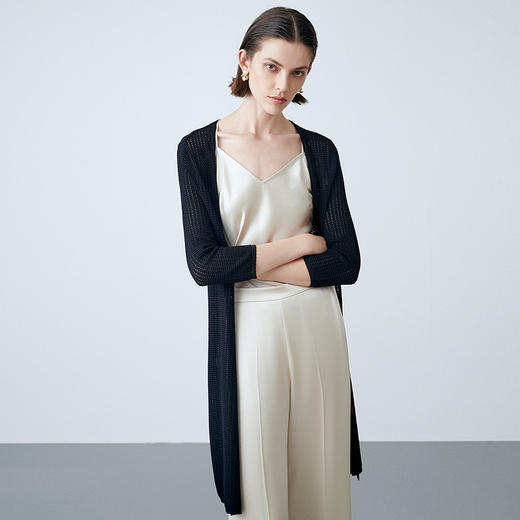 EITIE爱特爱夏季新款通勤纯色简约长款薄透针织开衫7801509 商品图8