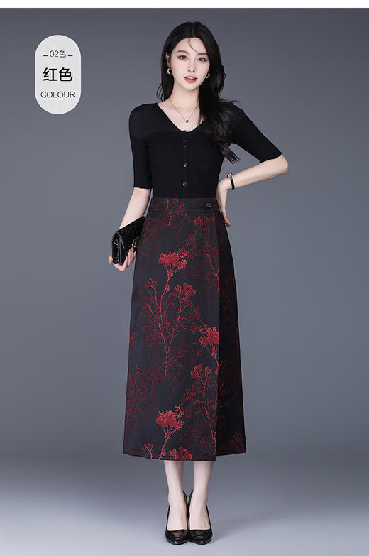 一片式通勤印花半身裙，长款修身显瘦直筒裙气质A字裙MYX-JYM-2520-L 商品图0