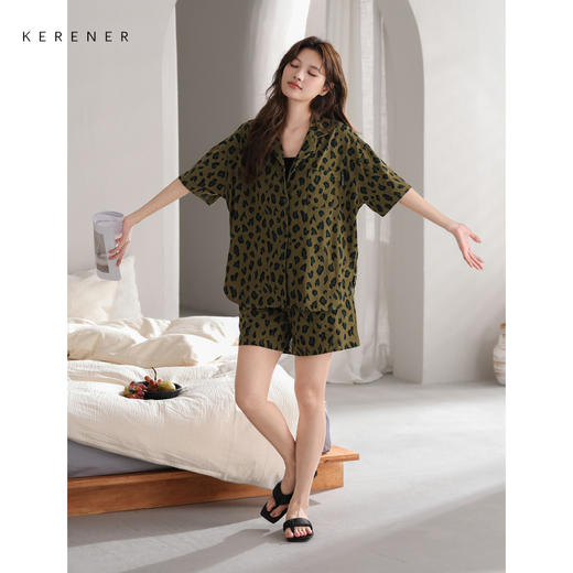 可人儿小众设计师新款奥力绵女士睡衣夏季短袖可外出家居服套装 商品图2