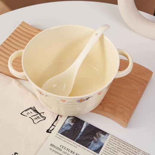 【奶油风汤碗】釉下彩奶油风双耳汤碗大号家用陶瓷带盖泡面碗螺蛳粉汤盆炖汤锅。ry 商品图2